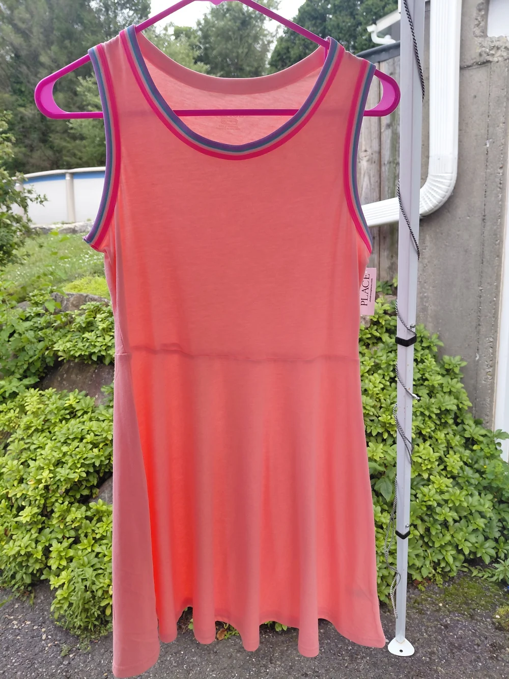 New Children's Place Coral Sleeveless Tank Dress with Multi-Stripe Trim